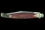 Pocketknife With Fossil Dinosaur Bone (Gembone) Inlays #125242-1
